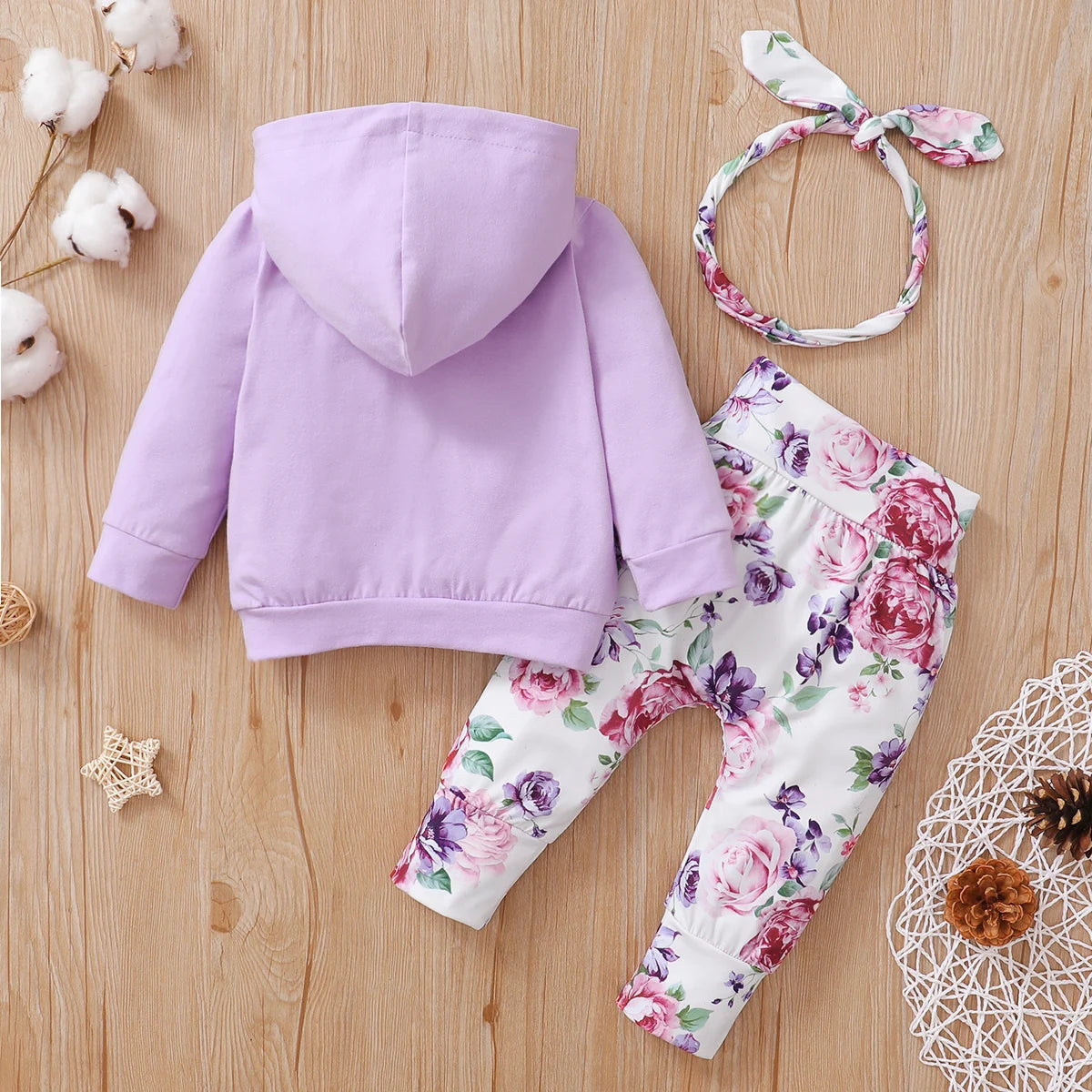 3Pcs Floral Hooded Baby Girl Outfit