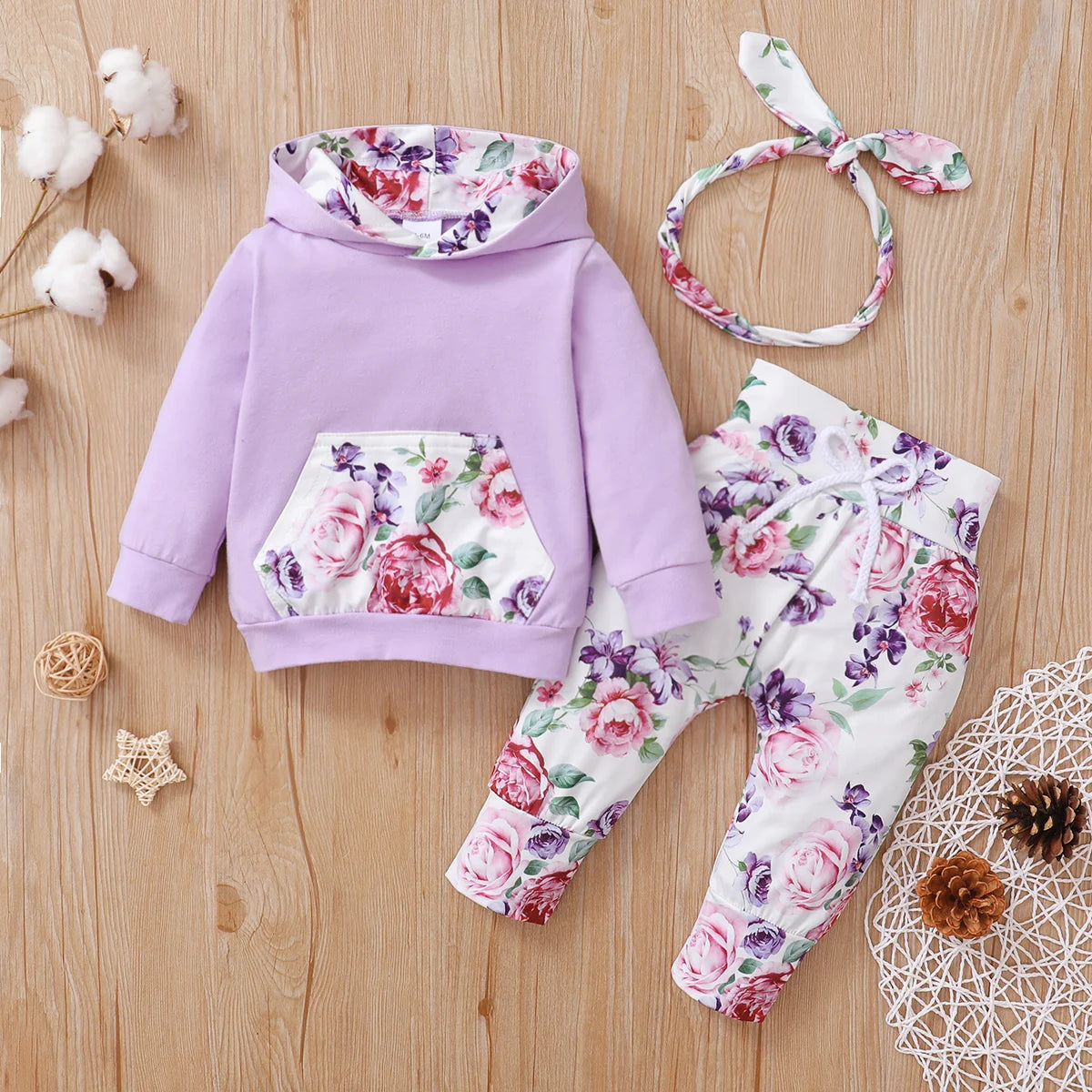 3Pcs Floral Hooded Baby Girl Outfit