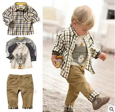 Kids Boys Plaid Coat T-Shirt Pants Set 3pcs Outerwear Costume BC1034