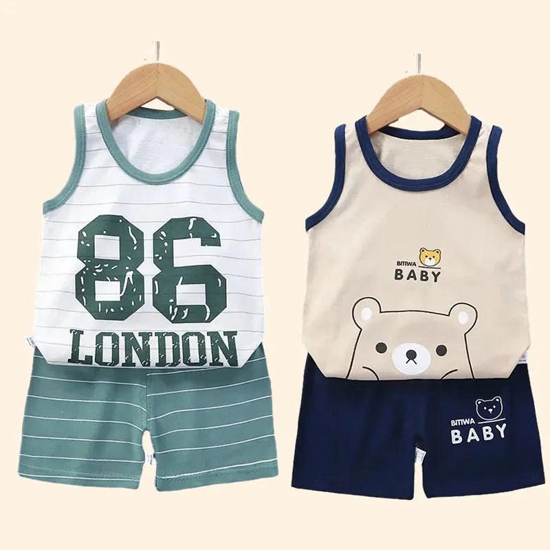 Kids Summer Cotton Vest Shorts Outfit Set