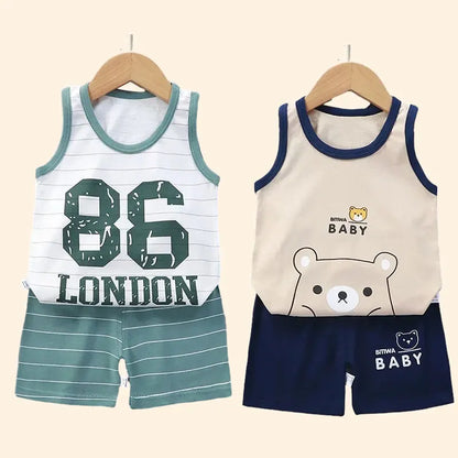 Kids Summer Cotton Vest Shorts Outfit Set