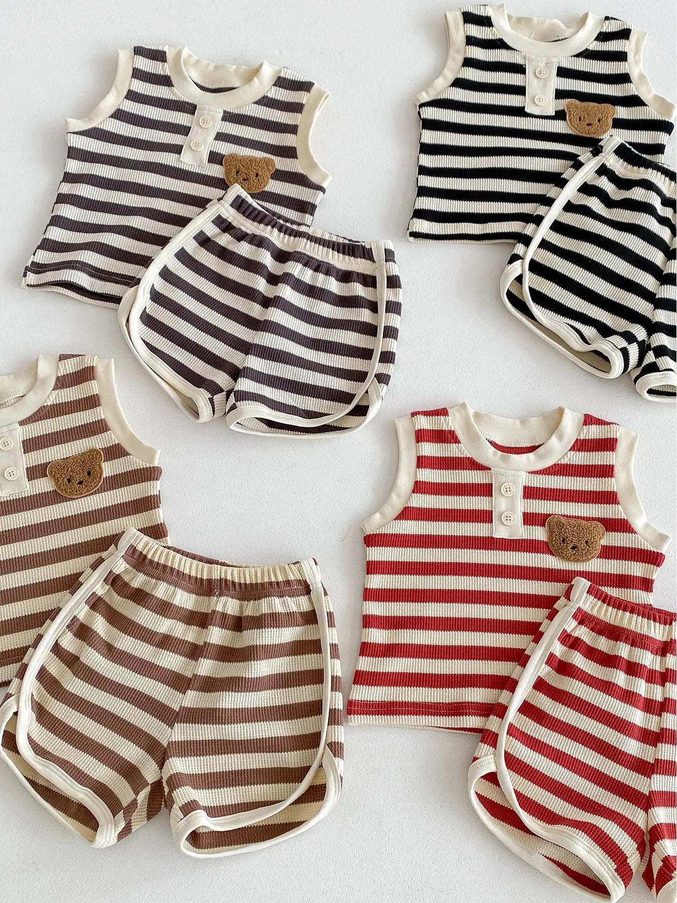 MILANCEL 2024 baby sleeveless set featuring striped tees and shorts in various colors, perfect for toddlers.