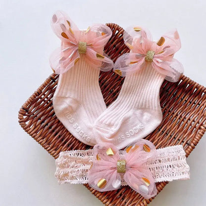 2Pcs Baby Bow Headband Socks Set
