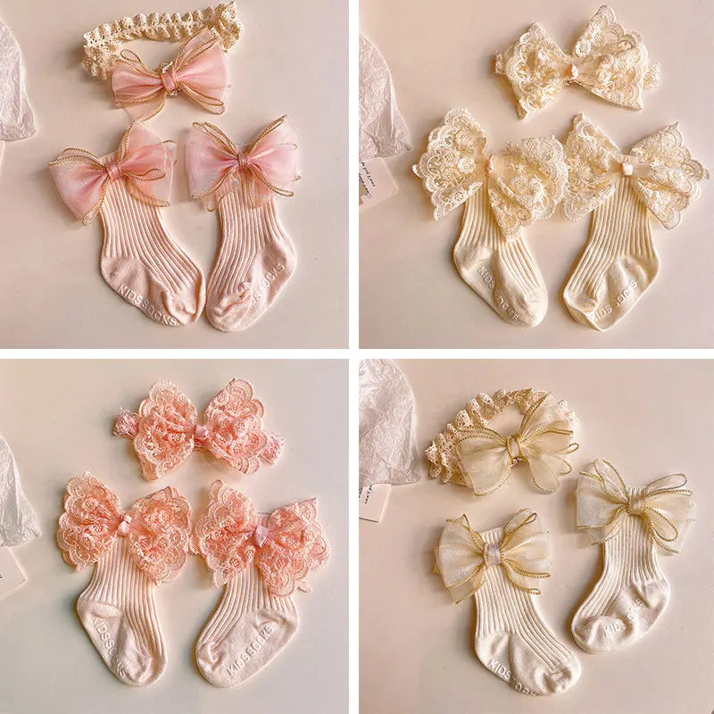 2Pcs Baby Bow Headband Socks Set