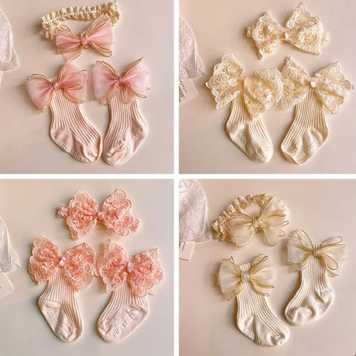 2Pcs Baby Bow Headband Socks Set