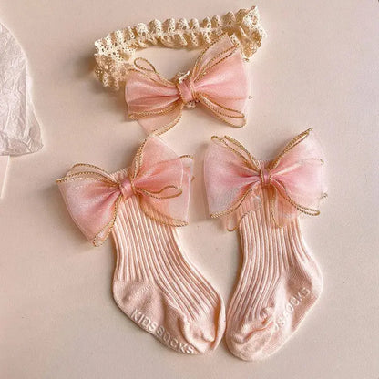 2Pcs Baby Bow Headband Socks Set
