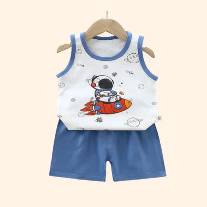 Kids Summer Cotton Vest Shorts Outfit Set