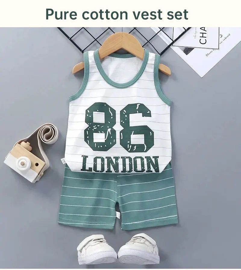 Kids Summer Cotton Vest Shorts Outfit Set