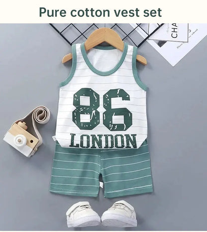 Kids Summer Cotton Vest Shorts Outfit Set