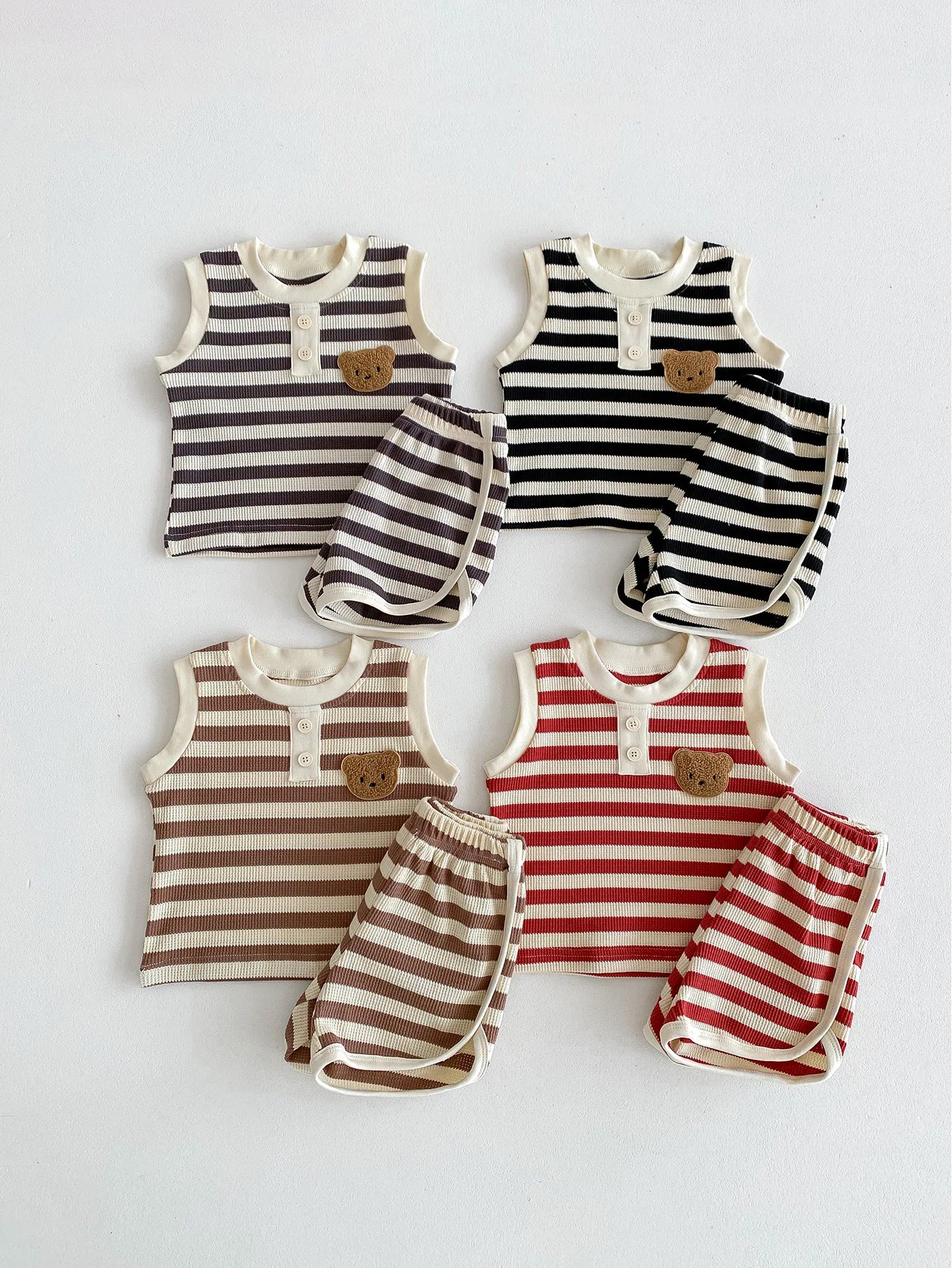 MILANCEL 2024 baby sleeveless set featuring striped tees and shorts in various colors and sizes for boys.