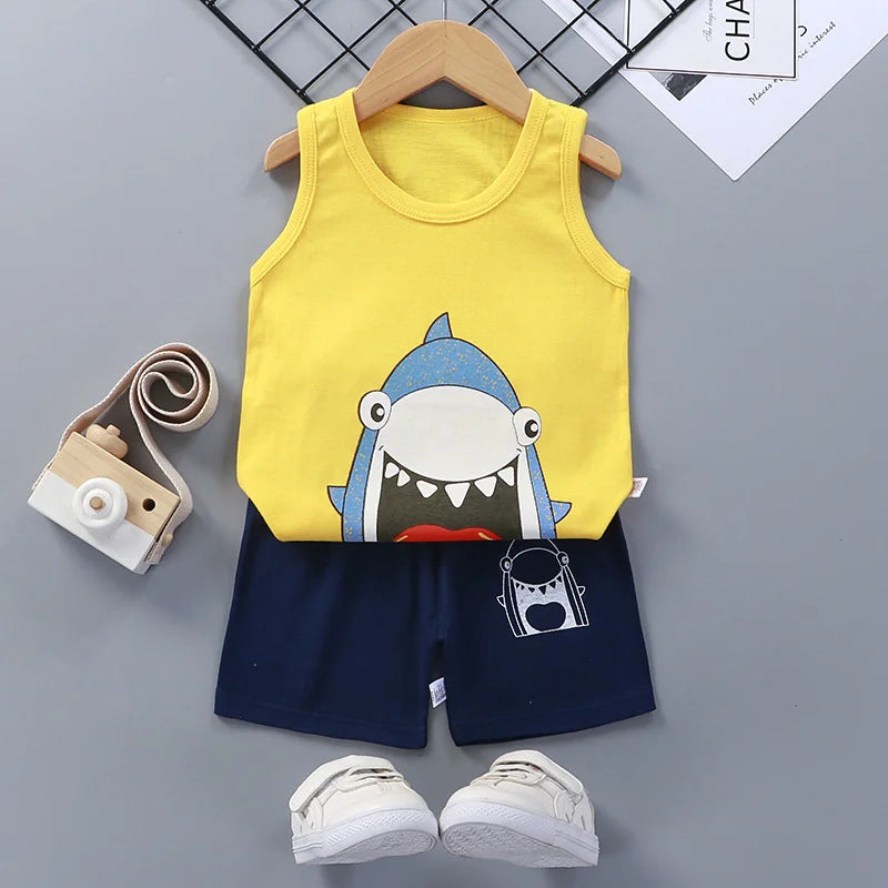 Kids Summer Cotton Vest Shorts Outfit Set