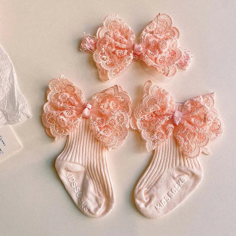 2Pcs Baby Bow Headband Socks Set
