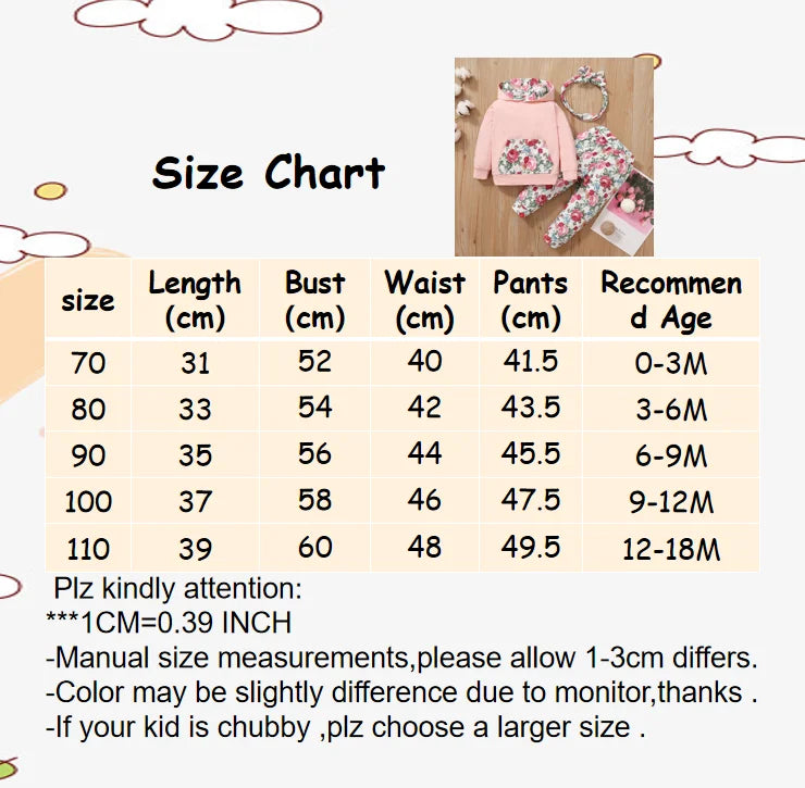 3Pcs Floral Hooded Baby Girl Outfit