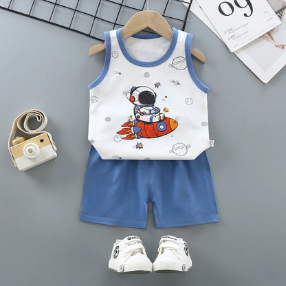 Kids Summer Cotton Vest Shorts Outfit Set