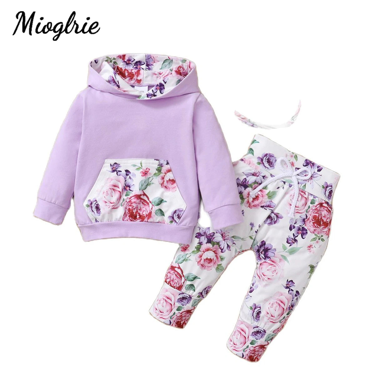 3Pcs Floral Hooded Baby Girl Outfit