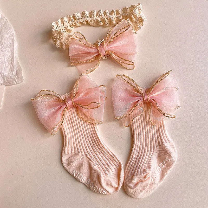2Pcs Baby Bow Headband Socks Set