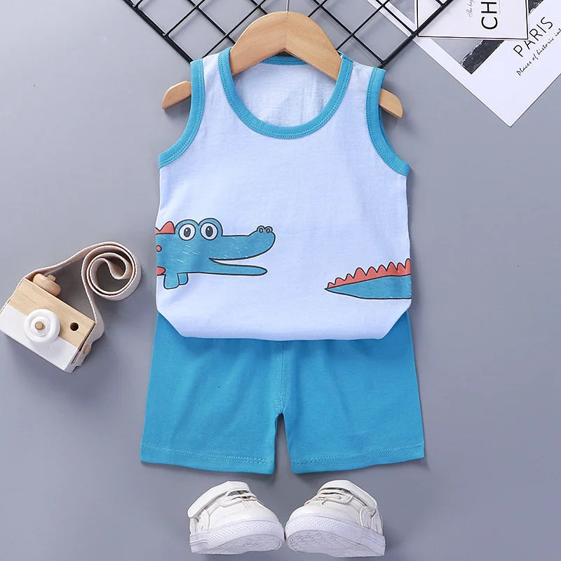 Kids Summer Cotton Vest Shorts Outfit Set